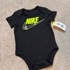 Nike Kids Bodysuit in Black with Neon Yellow Logo